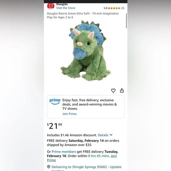 Douglas Cuddle Toys Triceratops Dinosaur Blue Green - Picture 6 of 6